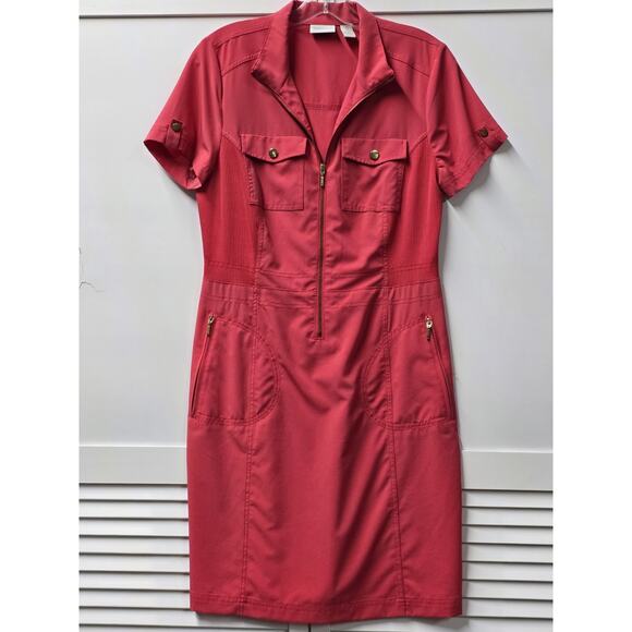 Chicos Zenergy UPF Short Sleeve Polo Dress Size Small Zip Front Pink Chic 💗 - Picture 2 of 8
